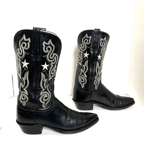 Lucchese 1883 Pointed Toe Black Leather Star Embroidered Boots Men\'s 8.5B